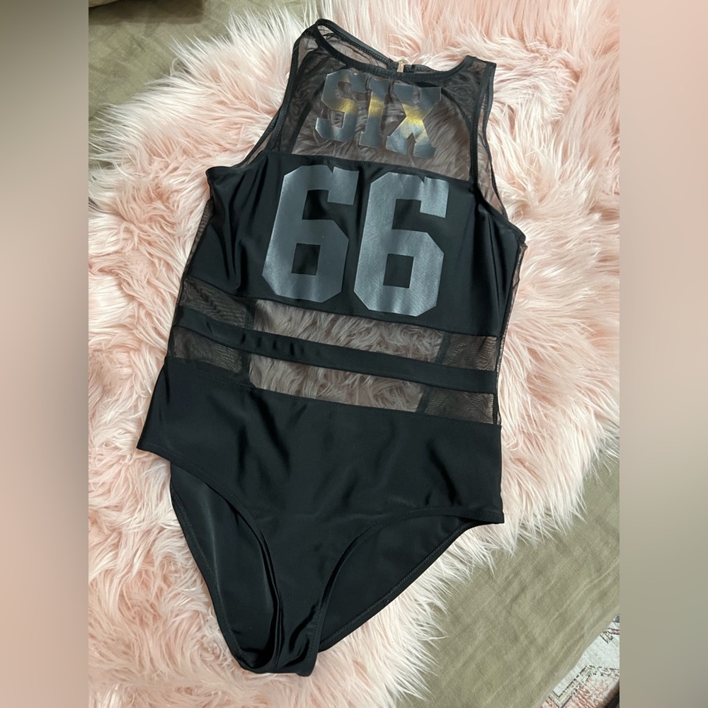 UNIF Black 666 Mesh Bodysuit Bathing suit XS